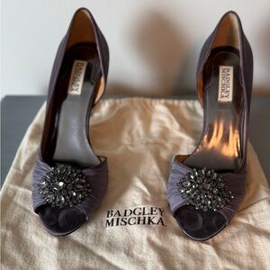 Badgley Mischka Purple Embellished Peep Toe Heels Size 9
